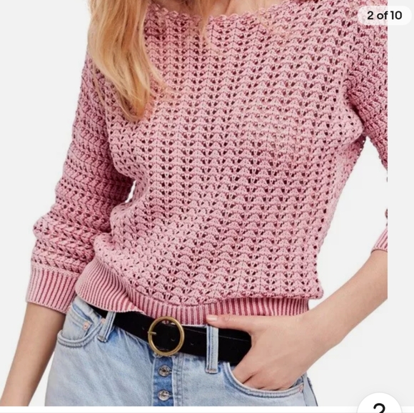 Free People Sweaters - Free People Crochet Knit Boomerang  Pink Scalloped Sweater NWT Size XS